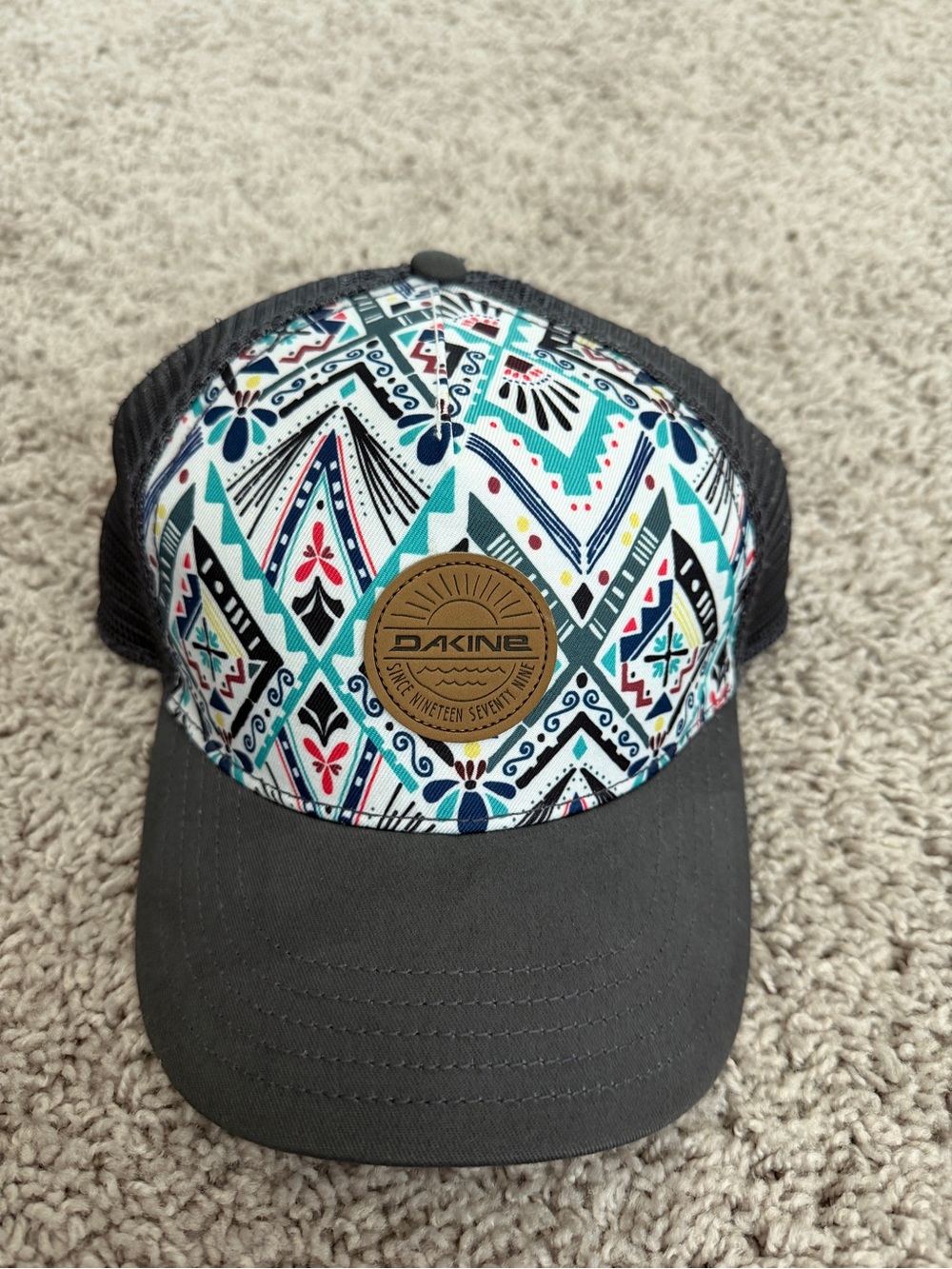 Dakine Multicolor Geometric Trucker Hat with Charcoal Brim